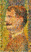 Georges Seurat Detail from La Parade  showing pointillism oil painting on canvas